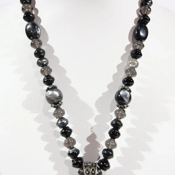 Silver Tone Cross and Black Beaded Necklace - Picture 6 of 6